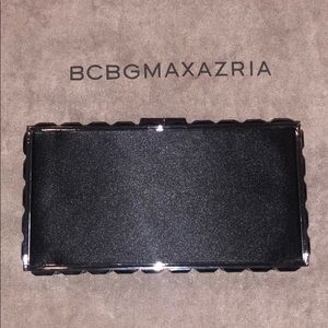 Stunning BCBGMAXAZRIA Black Satan Studded Clutch